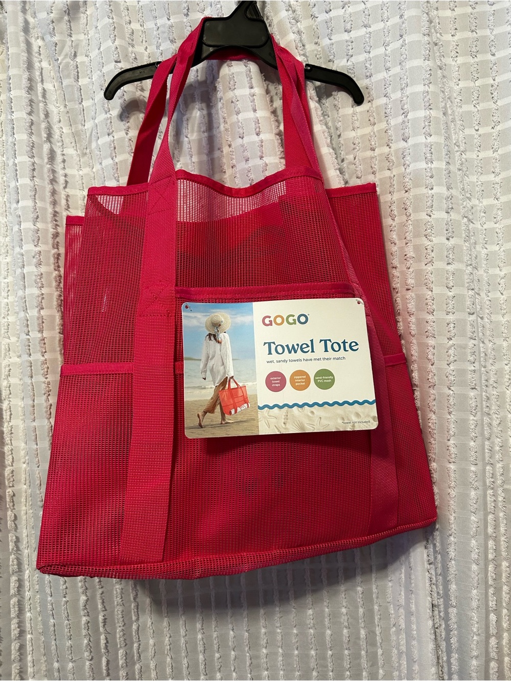 GOGO by ShedRain Towel Tote Mesh Beach Bag Vibrant‎ Pink GGBA269 New
